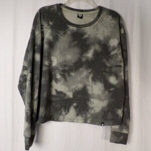 X Long Sleeve Grey/Green Tie Dye Palm Leaf Print Crop Top Tshirt Sz Medium